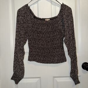 Faherty Women’s Beatrice Crop Smocked Blouse S Small Leaf Batik Print